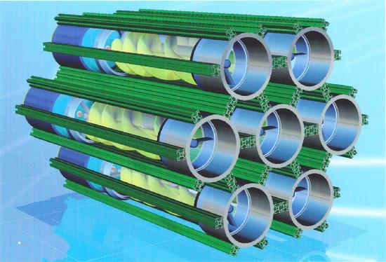 Turbines connected side-to-side in cluster or module, like a honeycomb. Easily attached and installed. Single unit removal for service.